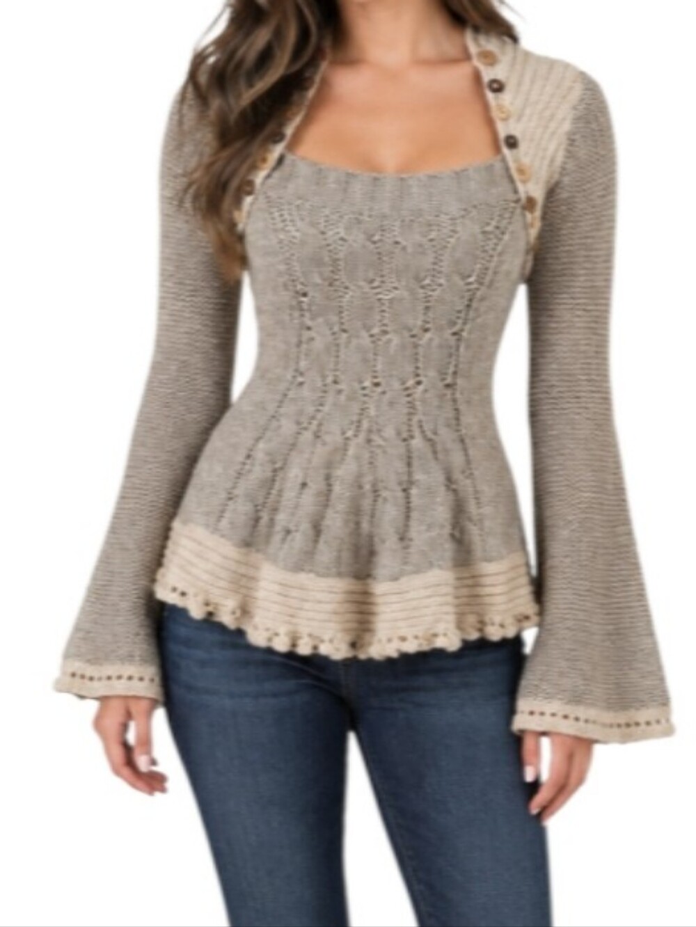 Anthropologie Rosie Neira Pinafore Cable Knit Sweater Rare